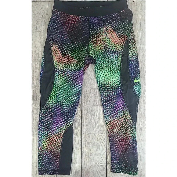 Nike Pro Hypercool Compression Leggings Women's Size Large Black Green Purple - Picture 1 of 7
